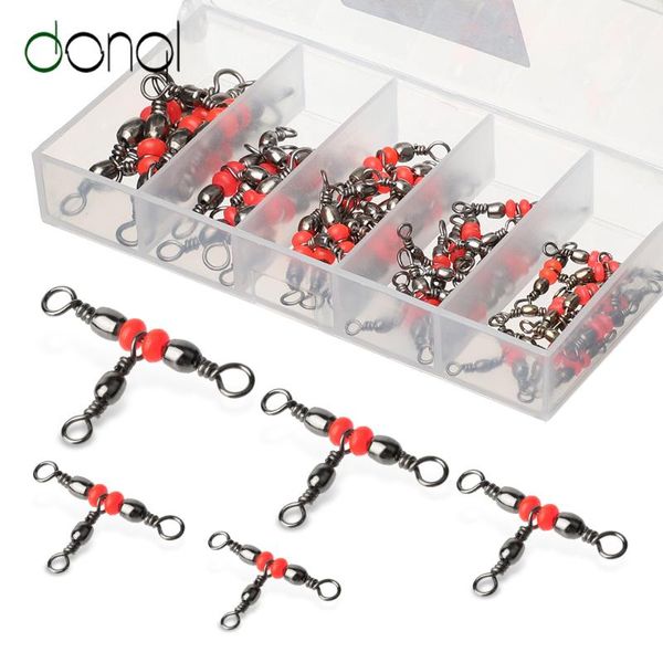 

fishing hooks donql 50pcs/ set rolling swivel connector bearing barrel ring 3 way fishhook lure line with beads tackle