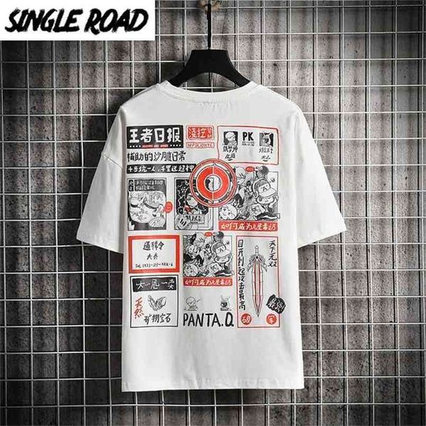 

single road men oversized t-shirt anime graphic cotton hip hop tshirt male japanese streetwear harajuku t shirt for 210716, White;black
