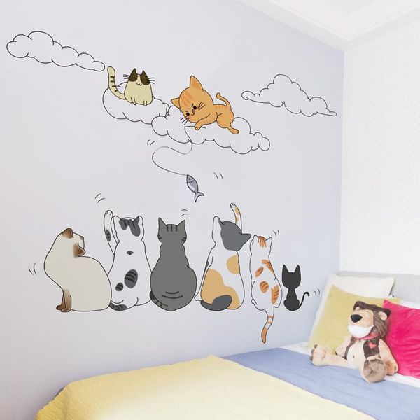 

wall stickers [shijuekongjian] cartoon cats sticker diy animals clouds mural decals for kids room baby bedroom home decoration