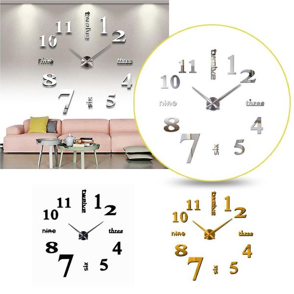 

fashionable and simple european style diy 3d large number mirror wall clock sticker decor for living room home decoration clocks