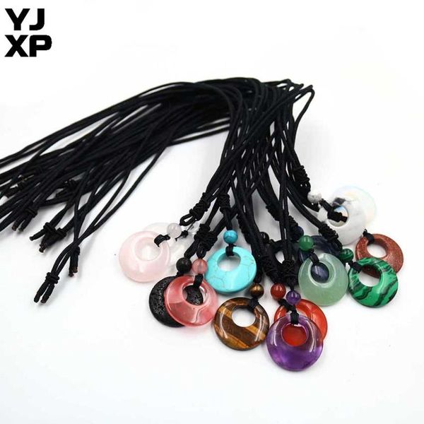 

pendant necklaces yjxp 1 pcs trendy circular hollow rope chain necklace natural rock crystal stone lucky charms jewelry, Silver