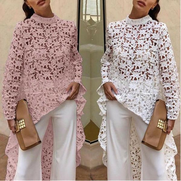 

women's hoodies & sweatshirts fashion autumn women hollow out pullover lace asymmetrical loose long white print tunic plus size, Black