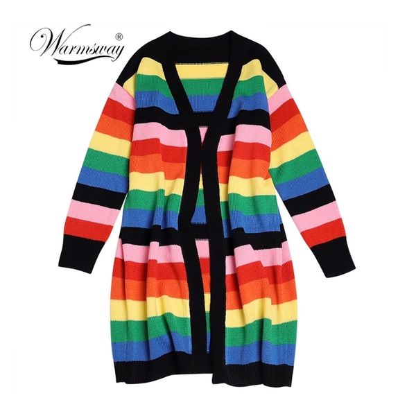 

fashion women rainbow oversized cardigan long knitted sweater cape femme warm sweaters sueter mujer c-118 210522, White