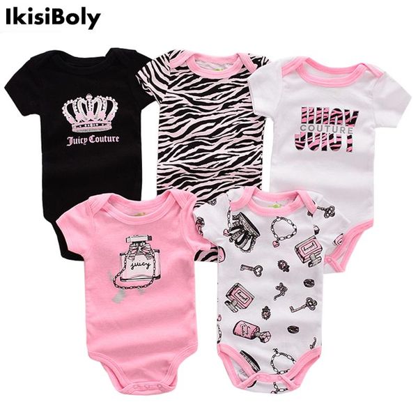 

rompers born baby girls bodysuits romper 5-pack infant cotton short sleeve fashion clothes girl print suit toddlers babies 3-12m, Blue