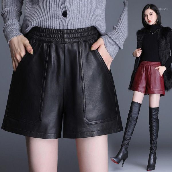 

women's shorts women 2022 autumn winter chic fashion faux leather female vintage high waist pockets mujer casual f07, White;black