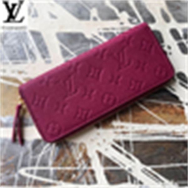 

compact brand designer luxury chain gjgc wallet soft leather wallets series old flower embossed purse m61265 grape purple long wallet clutch