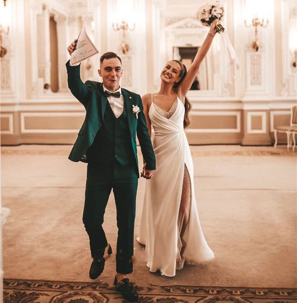 

drill a line wedding dresses for women 2022 spaghetti v neck special banquet gowns for bride long robe de soiree, White