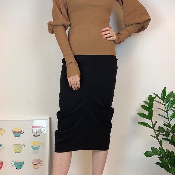 

skirts women's bud high waist skirt solid color 2021 spring autumn, Black