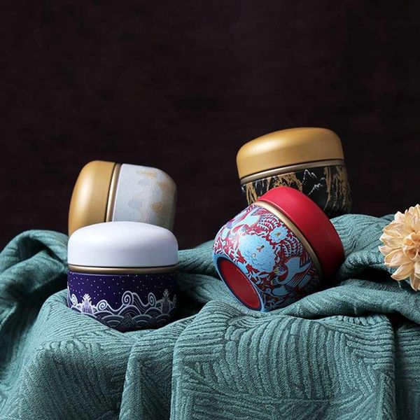 

mini sealed tea tinplate empty jar scented coffee bean kitchen spice storage box chinese style tool containers bottles & jars