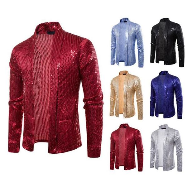 

men's jackets punk sequins knitted patch european and american nightclub style fashion buttonless cardigan long-sleeved coat, Black;brown