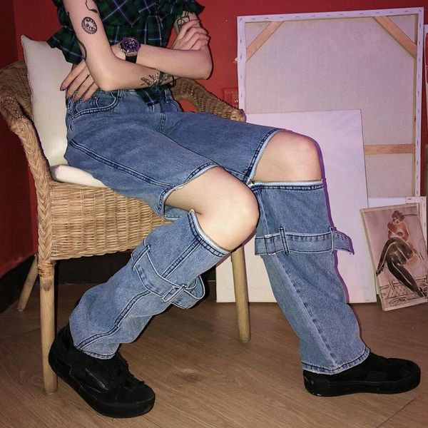 

jeans breeze breeches brim pants of women hole in the street, Blue