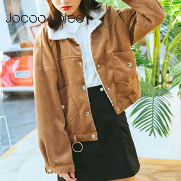

women winter corduroy coat fashion harajuku warm thick cotton jackets wadded loose short korean retro s 210428, Black;brown