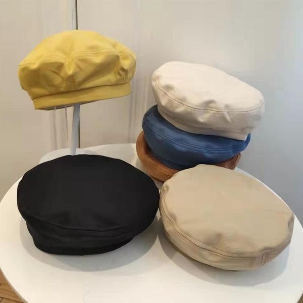 

berets harajuku ladies beret summer simple fashion solid color octagonal hat korean polyester cotton painter women, Blue;gray