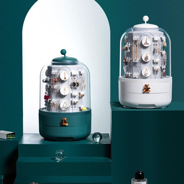 

multifunctional transparent jewelry box household makeup dustproof earrings storage deskrotate rack boxes & bins