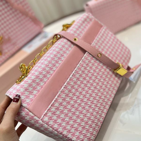 

2022 french houndstooth fashion shoulder bag vintage pink woolen fashion flap famous designer women crossbody bags