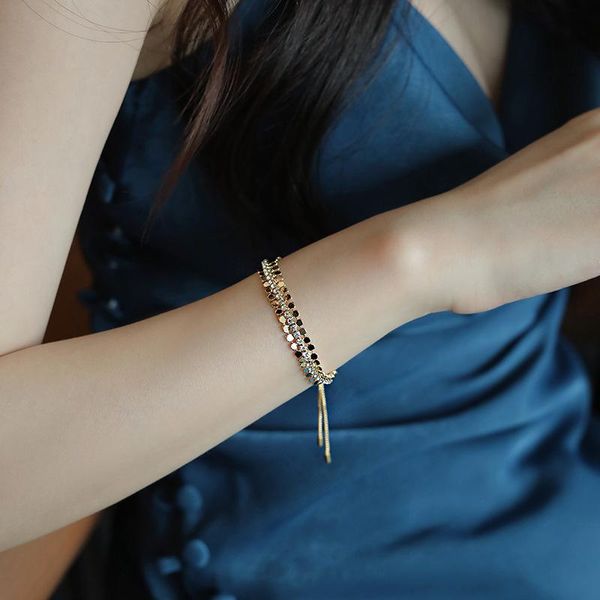 

bangle european and american retro design geometric diamond sequins multi-layer bracelet ins style simple personality trendy, Black