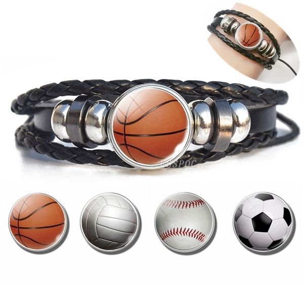 

2021 new charm bracelets basketball leather men fashion black weave football baseball jewelry gifts y33g, Golden;silver