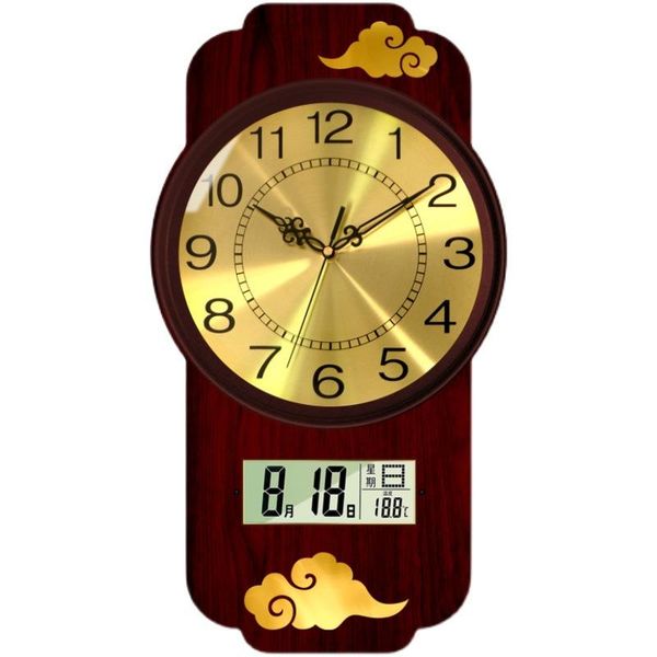 

wall clocks punch clock with date and temperature chinese style wood silent creative fashion deco murale home decor b