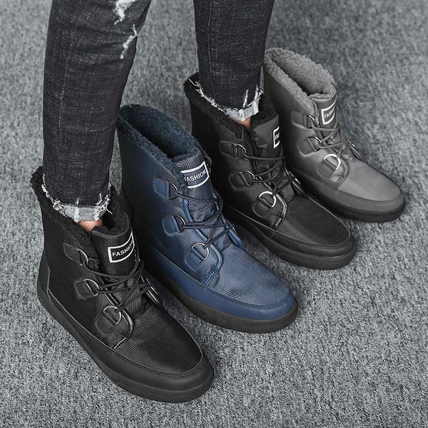 

boots women 2021 winter platform shoes woman snow ankle with fur plush inside botas mujer flat waterproof plus size 36-43, Black