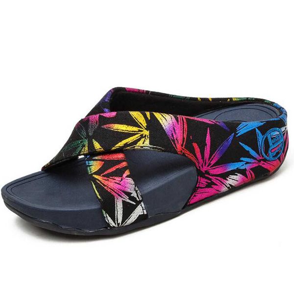 

fashion summer wedge sandals shoes woman outdoor casual beach cross slippers mid-heel soft bottom comfortable sh485 210625, Black