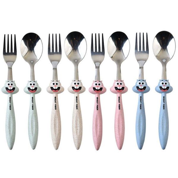 

cups, dishes & utensils 2 pcs/set baby feeding spoon fork cutlery set kids children cartoon stainless steel tableware y9ra