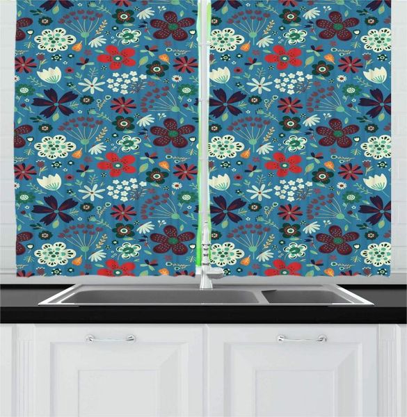 

curtain & drapes slate blue multicolor botanical kitchen curtains colorful flowering plants flourish petals fragrance nature doodle window d