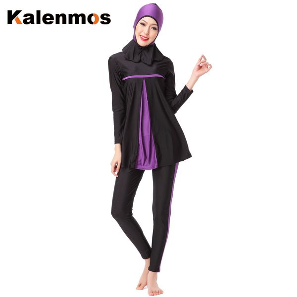 

kalenmos muslim swimwear women arab islamic hooded swim wear bathing burkini 3 piece suits swimsuit modest swim surf wear sport, Red