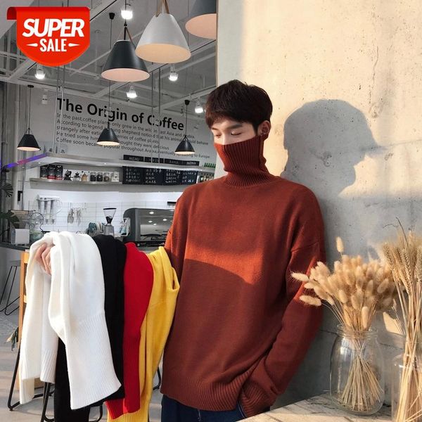 

2019 winter men's solid color knitting in warm cashmere pullover woolen sweaters casual coats brand male slim fit turtleneck #vc5d, White;black