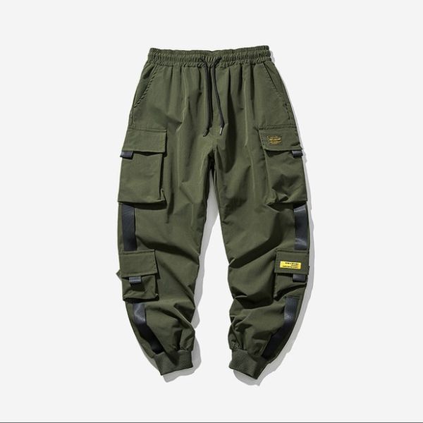 

hip hop harem joggers cargo pants for men with multi-pockets ribbons man sweatpants streetwear casual mens s-5xl k9ul, Black