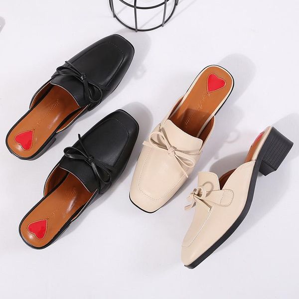 

women's slippers bowknot soft bottom muller 2021 summer style, Black