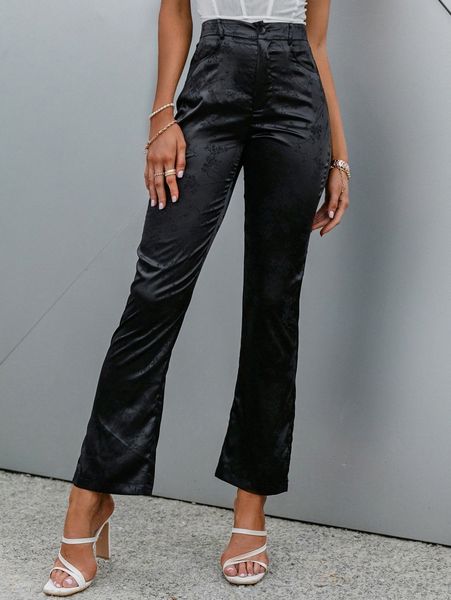 

sollinarry jacquard flare leg pants r2qn#, Black;white