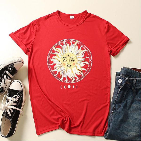

women's t-shirt harajuku aesthetic female tshirt sun moon print short sleeve & tees fashion casual t shirt women clothing t-shirts, White