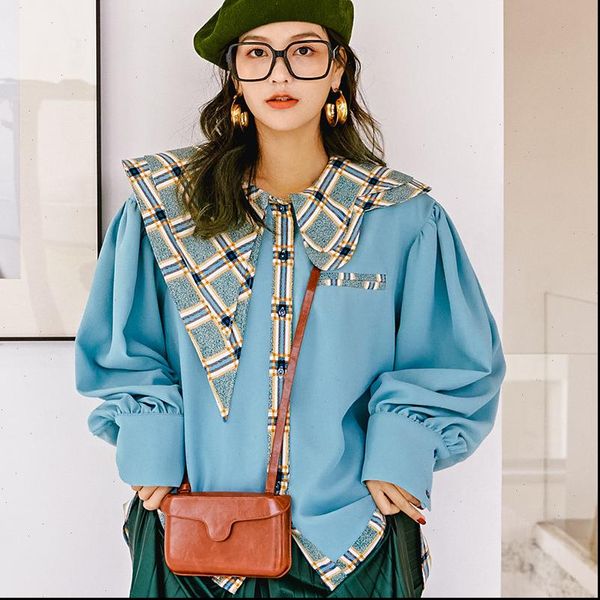 

women blouses lanmrem vintage fashion loose wild temperament casual shirt spring and summer irregular double collar famale yj386, White