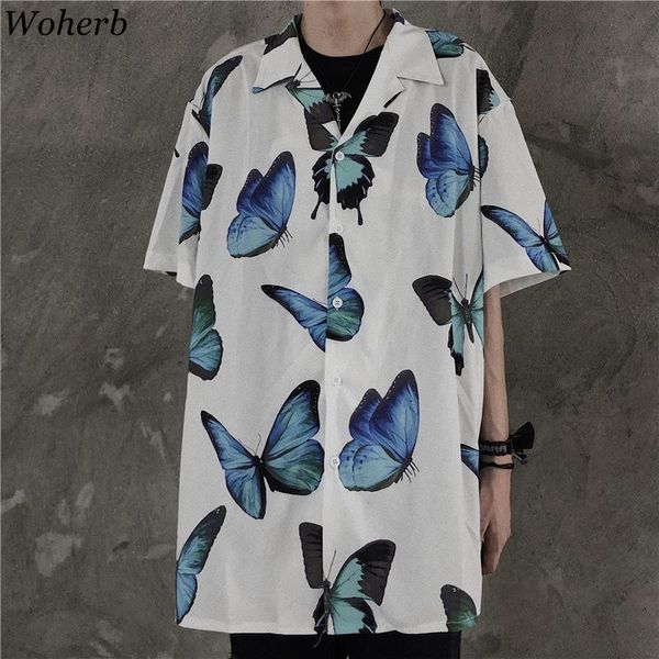 

woherb 2021 summer women man harajuku blouse butterfly print fashion streetwear shirt japanese blusas femme women's blouses & sh, White