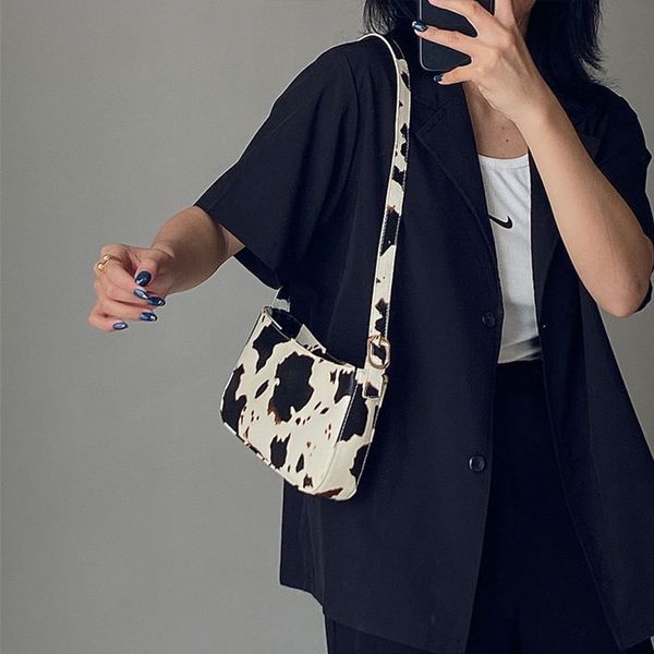 

fashion dign cow pattern women portable underarm bag pu leather ladi square shoulder msenger bags simple female handbags