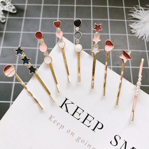 

3pcs/set ins women girls sweet star heart circle pearls barrettes cute hair clips headband hairpins fashion accessories1