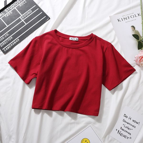 

2021 trend casual style fire women's o-neck pure color short for women slender woman t-shirt summer short sleeve tees, White