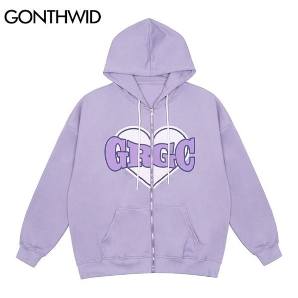 Gonthwid Hip Hop hip hop con la giacca della felpa con cappuccio con cappuccio Harajuku Stampa con certaccia con cappuccio con cappuccio con cappuccio da ginnastica Mens Cotton Autumn Purple Pink 220301