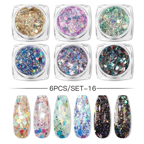 

nail glitter 6pcs candy gold color holographic dip powder set sequins art polishing chrome pigments mirror polish dust, Silver;gold