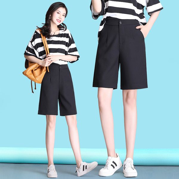 

women's pants & capris summer shorts black high waist wide leg slim straight suit thin plus size women -5xl 40zj, Black;white