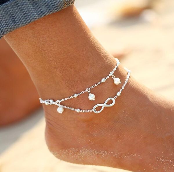 Gioielli Lady Bracciale alla caviglia a catena placcato in argento sterling 925 Gioielli sexy per il piede della spiaggia del sandalo a piedi nudi