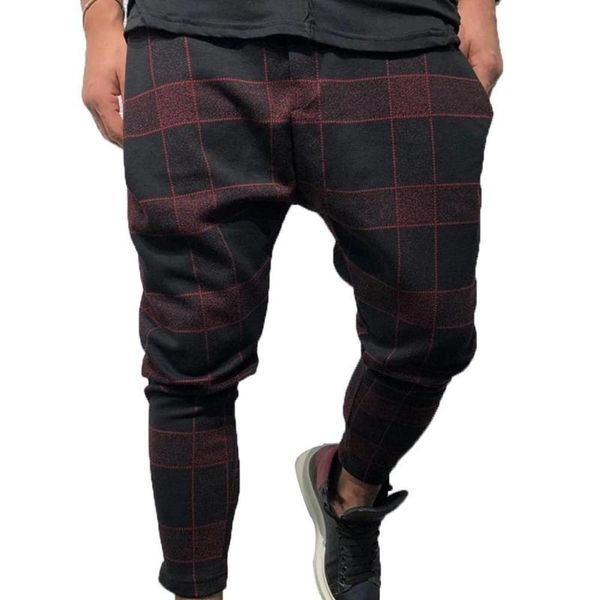 

men's pants fashion men 3d plaid print pocket trousers pencil casual sports gym wear clothing 2021 xxxl, Black