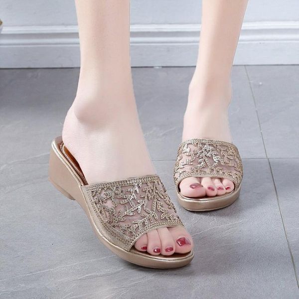 

dress shoes wedges platform gladiator sandals thick bottom strap for woman summer peep toe flip flops slipper size 35-41, Black