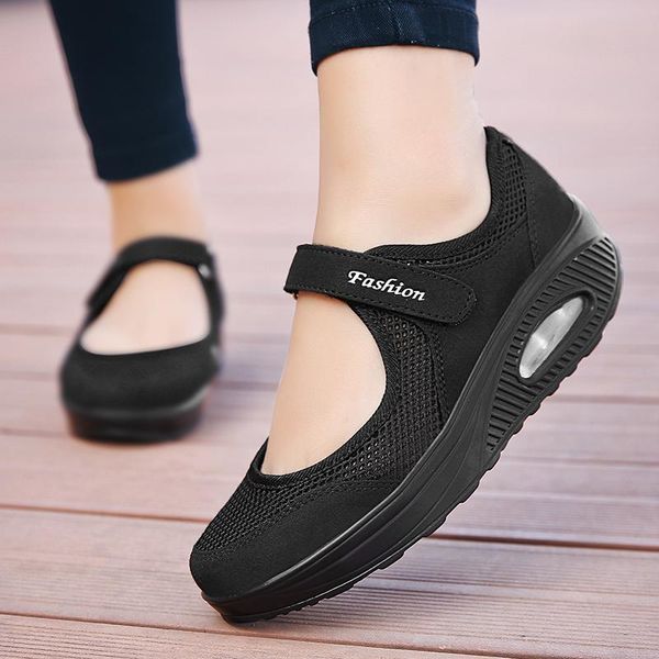 

sandals vulcanized shoes women sneakers non-slip solid color mother lightweight mesh breathable round toe zapatillas mujer, Black