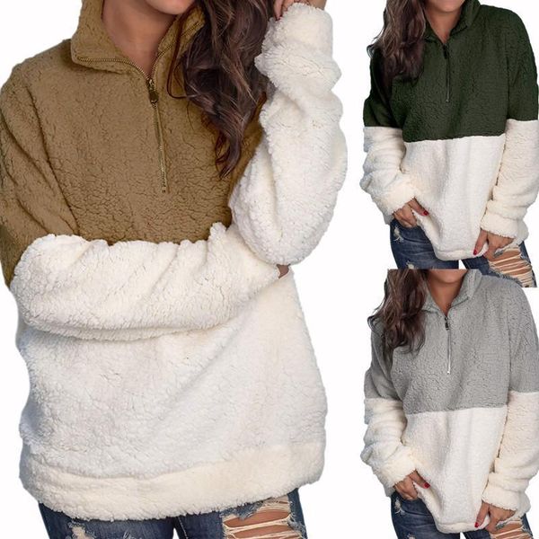

women's sweaters zogaa double color block fleece sweatshirt, White;black