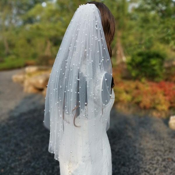 

bridal veils veil short soft tulle peal white&ivory cathedral wedding woman dress accessories with comb, Black