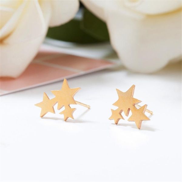 

stud female stainless steel golden star earrings cute sweet mini for girls minimalist jewelry gifts, Golden;silver