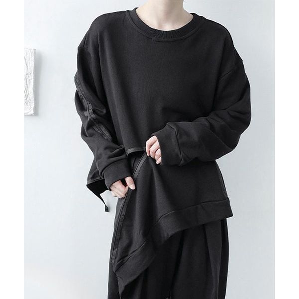 

autumn fashion men's personalized round neck japanese fried street cover irregular loose zipper sweater ins sweaters, White;black