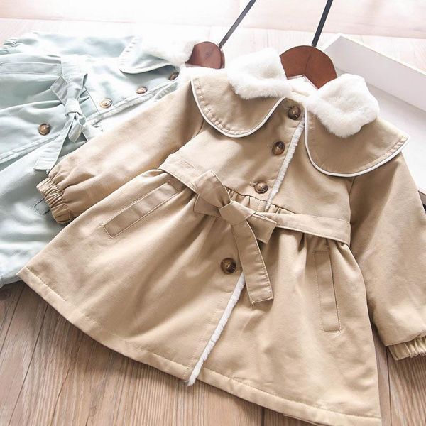 

jackets baby girls lapel belt trench coat velvet whinter wholesale 2021, Blue;gray