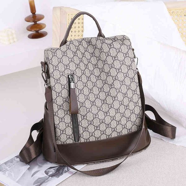 

backpack women's fashion printed gd old flower outdoor travel leisure soft leather large capacity schoolbag